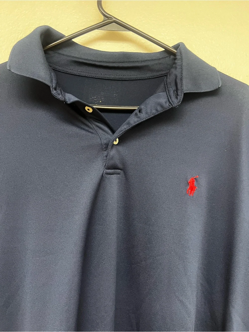 Ralph Lauren Navy Polo Shirt Red Pony Logo Mens Short Sleeve Shirt Size L